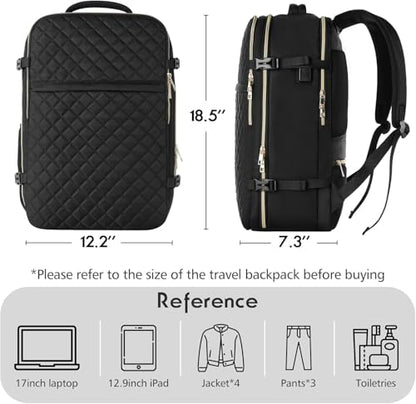 Large Travel Backpack Women, Flight Approved Carry On Backpack, Water Resistant Anti-Theft Casual Daypack School Bag Fit 17 Inch Laptop with USB Charging Port, Black - color: Black, size: 17.3 inch