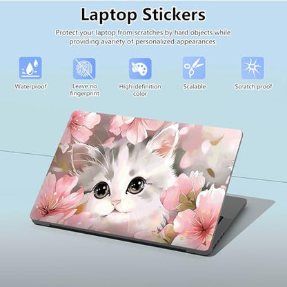 Universal Laptop Skin Sticker with 2 Wrist Pad Skins, Waterproof Scratch Resistant Vinyl Laptop Cover Decal, Cut to Fit for 11–15.6 Inch MacBook HP Dell Lenovo, Baby Cat Flowers - color: Baby Cat Flowers