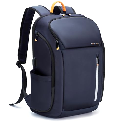 Ponhog 17 Inch Laptop Backpack for Men Dark Blue | Business Travel Anti-Theft Backpack with USB Charging Port, Water Resistant Computer Bag for Work College Weekender - color: B-dark Blue, size: 17 Inch