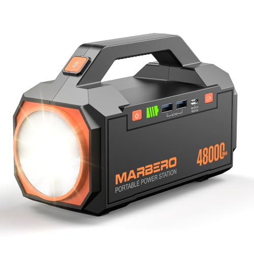 MARBERO Portable Charger Power Bank 48,000mAh Emergency 177.6Wh Portable Power Station, Fast Charging USB-C 60W PD Bright LED Flashlight & Panel for Travel, Camping, Business Trips & Outages - color: Orange Black
