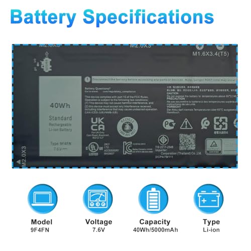 9F4FN 40Wh Battery Replacement for Dell Latitude 7320 Detachable Inspiron 14 3420 Series Notebook 09F4FN 2VKW9 8PK6G - size: 10.43*3.15*0.79inch 9F4FN