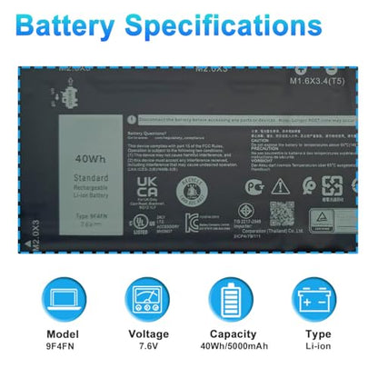 9F4FN 40Wh Battery Replacement for Dell Latitude 7320 Detachable Inspiron 14 3420 Series Notebook 09F4FN 2VKW9 8PK6G - size: 10.43*3.15*0.79inch 9F4FN