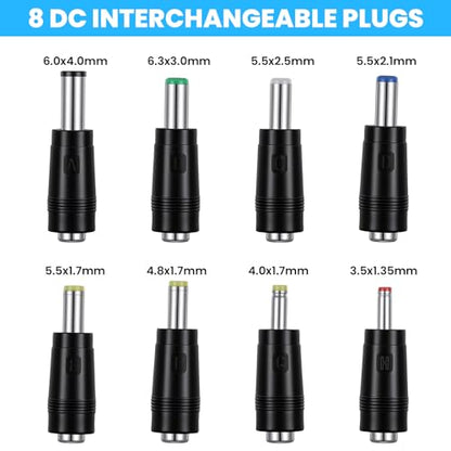 Universal DC Connectors Plug Kit, 8 Connector Tips Kits DC Plug Universal 5.5 x 2.1 mm Female to Male Adapter Tips AC Power Adapters Power Supply Plugs for LED Strip Lights, Laptop