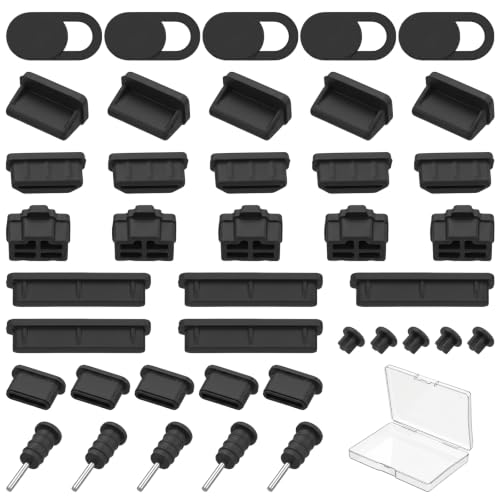 40PCS USB Port Cover with 8 Types Female and Male Ports | Silicone Dust Plug Port Protection Caps, Type C Dust Stopper for Computer Camera, USB, USB C, RJ45, SD, 3.5mm Headphone