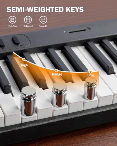 AiJoy 88-Key Portable Piano Keyboard with Semi-Weighted Keys Folding Piano | Built-in Speakers/MIDI, Long Battery Life Electric Keyboard Piano for Beginners - color: Black