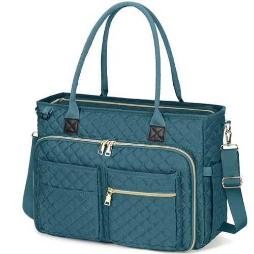 RAINSMORE Teacher Tote Bag 17.3 inch Laptop Bag for Women Work Bags Laptop Tote Nurse Bag Professional Computer Messenger with Insulated Pocket Briefcase, Teal - color: Dark Green, size: 17.3 inch