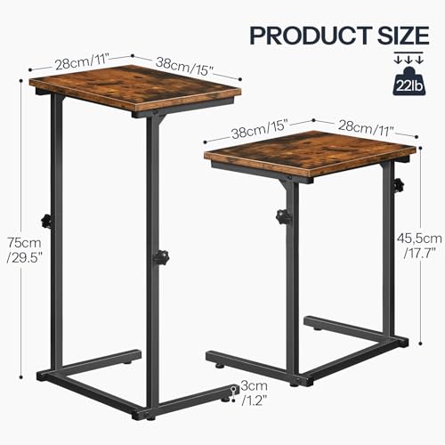 HOOBRO C Shaped End Table, Adjustable Height Sofa Side Table, Slide Under Couch Table, C Shaped Side Table for Small Spaces, for Living Room, Bedroom, Rustic Brown BF71SF01 - color: Rustic Brown + Black