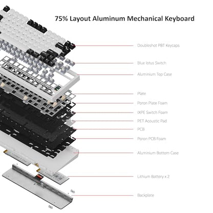 OOCTPK Chilkey ND75 Aluminum 75% Wireless Mechanical Gaming Keyboard with LCD Screen, Quick Assembly, BT/2.4G/USB-C, Hot Swappable Per-Key RGB Custom Keyboard for Windows, MacOS - color: White, size: 1.2mm PCB Flex Cut