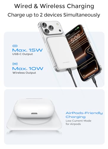 0.4" Ultra Slim Magnetic Portable Charger, 50% Smaller 5000mAh Power Bank with LED Display, Fast Charging Wireless Battery Pack, Travel Essential MagSafe Compatible Charger for iPhone 17/16/15 - White - color: White