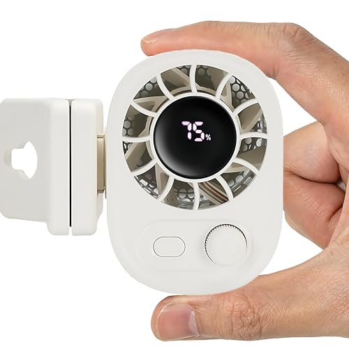 100-Speed Portable Clip on Fan, Mini Rechargeable Personal Waist Fan | Strong airflow, LED display and clamp-on design for baby strollers, car seats, office desks, golf carts and summer travel - color: White