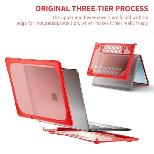Batianda Durable Stand Case for Microsoft Surface Laptop 13.8 Inch, Red | Ergonomic Foldable Stand, Heavy Duty Matte Hard Shell, Fits 2024-2026 Surface Laptop 7/8th Edition for Business 13.8 Inch - color: Red