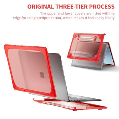 Batianda Durable Stand Case for Microsoft Surface Laptop 13.8 Inch, Red | Ergonomic Foldable Stand, Heavy Duty Matte Hard Shell, Fits 2024-2026 Surface Laptop 7/8th Edition for Business 13.8 Inch - color: Red