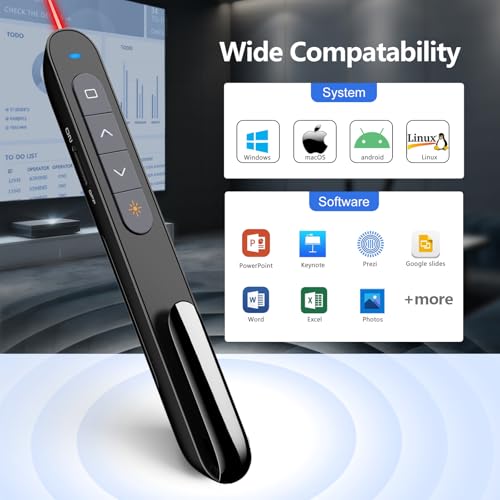 Norwii N76 Rechargeable Presentation clicker with Pointer, Long Range Presentation Remote, Wireless Presenter for PowerPoint Presentations, Slide Control (Black with Red Light) - color: Red - Rechg. - USB-A