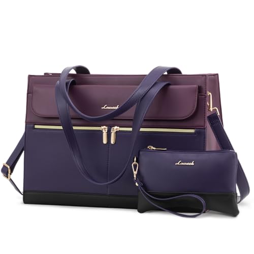 LOVEVOOK Laptop Bag for Women 15.6 Inch Tote Work Professional Leather Computer Briefcase Waterproof Handbag Shoulder Large Capacity Business Teacher Office Crossbody Purse - color: Purple/Blue/Black, size: 15.6 Inch