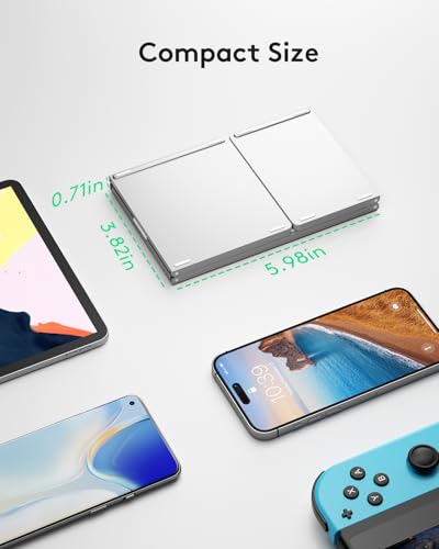 Samsers Foldable Bluetooth Keyboard with Touchpad, Slim Compact, Silver | Multi-touch Trackpad, Full Size, Phone Holder, USB-C Charging, 1 Device, for Android Windows iOS Mac OS, Mobile Productivity - color: Frost Silver, size: 1-Device
