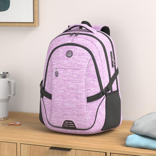 SHRRADOO Travel Laptop Backpack for Men Women, 17 Inch College Computer Bag | Anti Theft Backpack with Combination Lock, Carry On Flight Approved, Fit 17 Inch Laptop, Computer College Bag, Work Daypack - color: Purple