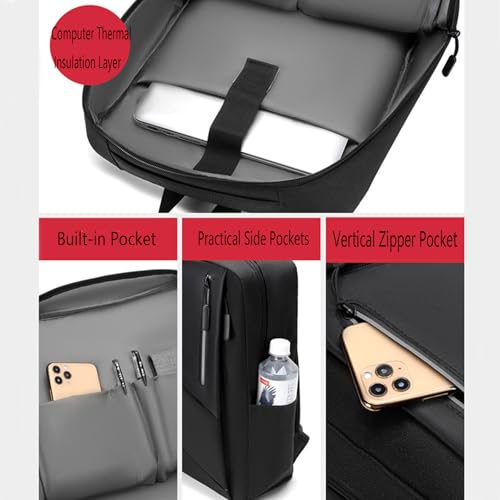 Business Laptop Backpack, Lightweight Casual Travel Backpack, Fashion Waterproof Work Laptop Bag with USB Charging Port,Black - color: Black