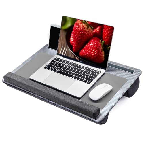 Extra Large Lap Laptop Desk- Home Office Portable LapDesk with Mouse Pad & Wrist Rest for Notebook/MacBook/Tablet, Sofa Bed Working, Writing, Drawing (Carbon Silver, Fit Up to 17-inch Laptops) - color: Carbon Silver