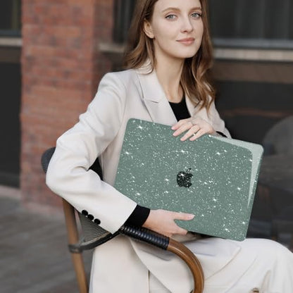 MOSISO Compatible with MacBook Air 13 inch Case M5 M4 M3 M2 2026-2022 | 4 in 1 Kit Bling Sparkly Hard Shell for MacBook Air 13.6 inch Case, Glitter Cover, A3449 A3240 A3113 A2681, Emerald Green - color: Emerald Green