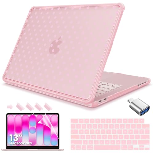 Teryeefi Case for MacBook Neo 13 inch 2026 Release A3404, Polka Dot Blush | flexible TPU/shockproof/ ultra thin /lightweight/ anti fingerprint / with keyboard cover screen protector/ blush - color: Polka Dot Blush