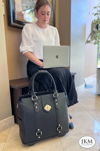 JKM & Company Executive Black Computer iPad, Laptop Tablet Rolling Tote Bag Briefcase Carryall Bag - color: Black