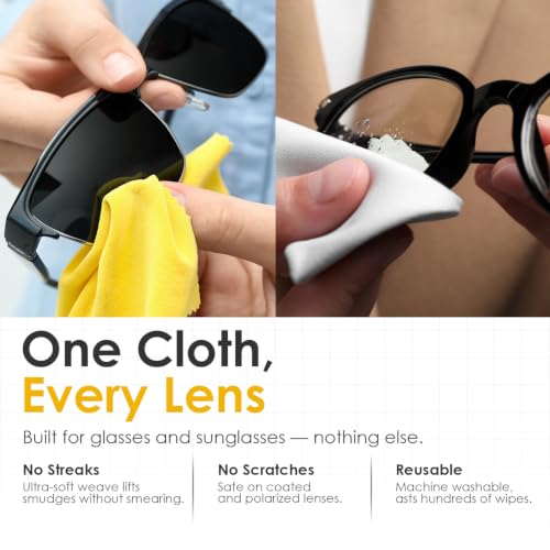 Microfiber Lens Cleaning Cloth | 12-Pack for Glasses, Sunglasses, Camera & Optical Lenses | Ultra Soft, Streak-Free Cleaning Cloths (Yellow, White & Black) - size: Pack of 12