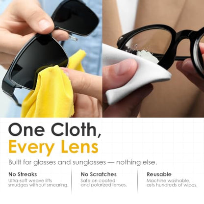 Microfiber Lens Cleaning Cloth | 12-Pack for Glasses, Sunglasses, Camera & Optical Lenses | Ultra Soft, Streak-Free Cleaning Cloths (Yellow, White & Black) - size: Pack of 12