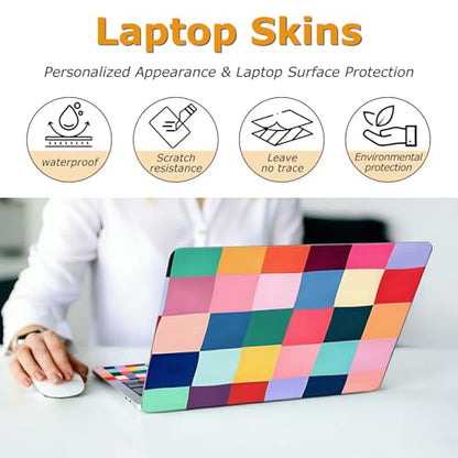 Universal Laptop Skin Sticker with 2 Wrist Pad Decals, 3-Piece Removable Vinyl Laptop Cover, Colorful Checkered Waterproof Anti-Scratch, Easy-Trim Fit for 13.3" 14" 15.6" Laptops - color: Colorful Checkered
