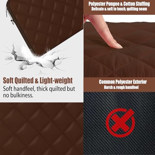 Puffy Quilted Laptop Sleeve with a Removable Shoulder Strap Compatible with MacBook Air 15 inch M2 A2941 2023/Pro 15 A1990 A1707, 15 Surface Laptop 5/4/3,Dell XPS 15,HP Stream 14 inch - color: Sleeve - Coffee, size: 15 inch