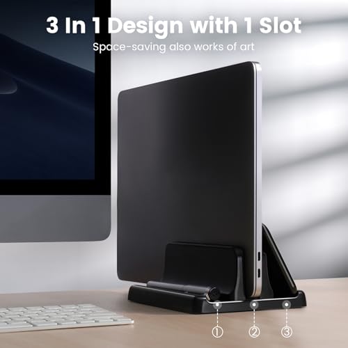 3 in 1 Vertical Laptop Stand Holder,Adjustable ABS Plastic Desktop Notebook Dock,Vertical Laptop Stand Space-Saving for All MacBook/Surface/Samsung/HP/Dell/Chrome Book - size: 1-Slot