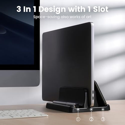 3 in 1 Vertical Laptop Stand Holder,Adjustable ABS Plastic Desktop Notebook Dock,Vertical Laptop Stand Space-Saving for All MacBook/Surface/Samsung/HP/Dell/Chrome Book - size: 1-Slot