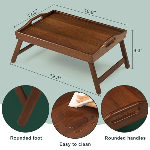 Bamboo Breakfast Tray Table with Folding Legs for Bed Table Sofa - Eating & Laptop Tray Bamboo with Folding Legs (Walnut) - color: Walnut