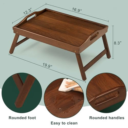 Bamboo Breakfast Tray Table with Folding Legs for Bed Table Sofa - Eating & Laptop Tray Bamboo with Folding Legs (Walnut) - color: Walnut