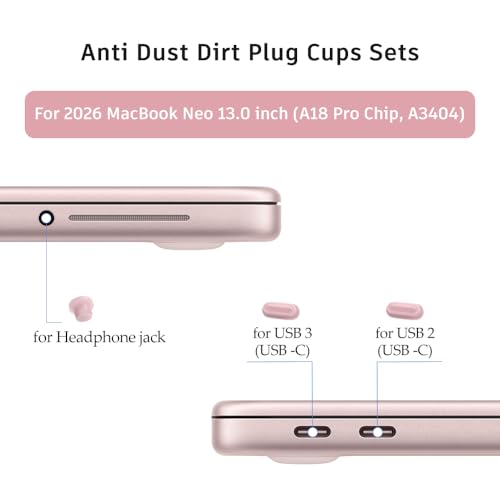 ProElife 5 Pcs Anti Dust Dirt Plug Cups Set for MacBook Neo, Blush Pink | Durable & Reusable Silicone Laptop Accessories, Custom Fit Design, Easy to Clean Non-Slip Stuff for Macbook USB-C & Headphone - color: Blush Pink