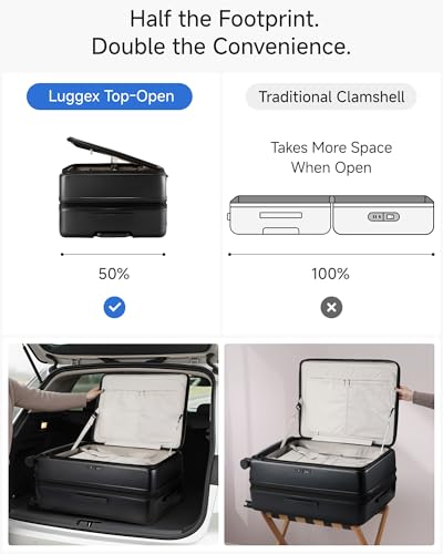 LUGGEX Checked Top Opening Expandable Suitcase, Black, 28" | Checked Luggage, Top Opening Design, 100% PC Hard Shell, Expandable Storage, TSA Approved Lock, 105L-115L Capacity, FX-Core - color: Black, size: Checked Bigger 28-Inch