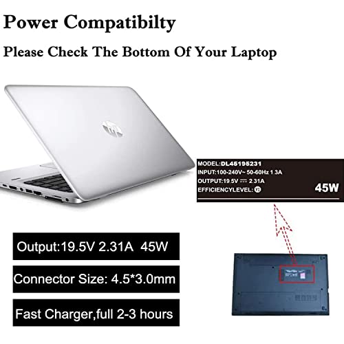 DECSZDY Laptop Charger Replacement for HP Laptop Computer 45W Smart Blue Tip Power Adapter