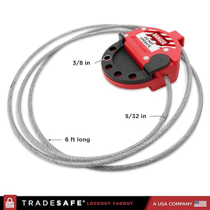 TRADESAFE Lockout Tagout Adjustable Cable Lock - 6 ft Steel Cable Lock | Uv-resistant Pvc-coated Steel Cable, Non-conductive Nylon Body, Secures With Up To 5 Loto Padlocks - style: 6 ft