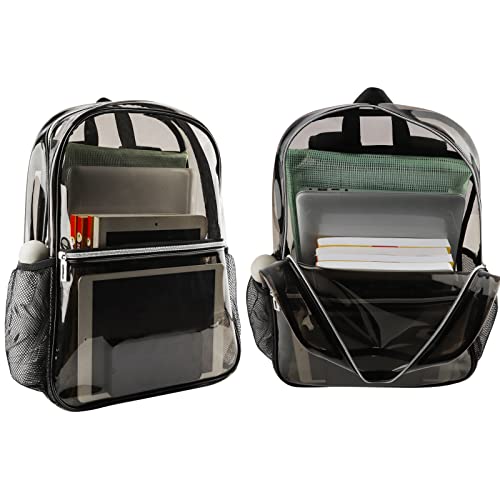 Clear Backpack Heavy Duty TPU, 17.2 Inch Transparent Bookbag for School College Work Travel, Large See Through Backpack with Laptop Compartment, Reinforced Padded Straps, Black - color: Black