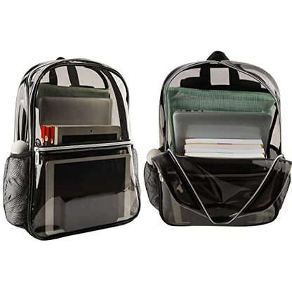 Clear Backpack Heavy Duty TPU, 17.2 Inch Transparent Bookbag for School College Work Travel, Large See Through Backpack with Laptop Compartment, Reinforced Padded Straps, Black - color: Black