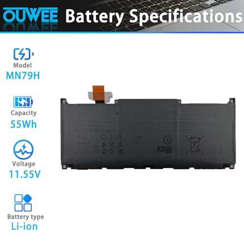 MN79H Laptop Battery Compatible with Dell XPS 9320 XPS 13 Plus 9320 XPS 13 9340 9345 Series XPS9320-7523BLK-PUS XPS9320-7585SLV-PUS J7H5M 0J7H5M NXRKW 0NXRKW 55Wh 4524mAh 11.55V - size: 11.06*3.31*0.22 inch MN79H