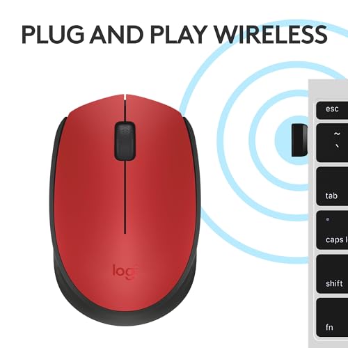 Logitech M170 Compact Ambidextrous 2.4 GHz Wireless Mouse - Red | Ambidextrous mouse with 2.4 GHz USB-A Nano Receiver, Optical Tracking, 12-Months Battery Life, PC, Mac, Laptop compatible - color: Red