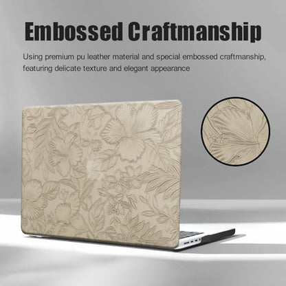 DTangLsm Compatible for MacBook Air 13 inch Case 2022 2021 2020-2018 A2337 M1 A2179 A1932, Elegant Textured Retro Leather Hard Shell Case for MacBook Air M1 Cover+Keyboard Skin,Apricot Embossed Floral - color: # Apricot