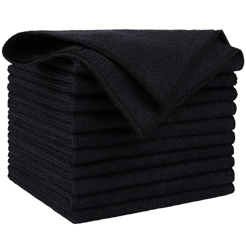 AIDEA Microfiber Cleaning Cloth-10PK, Black Microfiber Towels,12×12" | Microfiber Towels for Cars, Wash Cloths, Lint Free Cleaning Rags for SUVs, House, Kitchen, Window, Car Cleaning Wipes - color: Black, size: 10PK