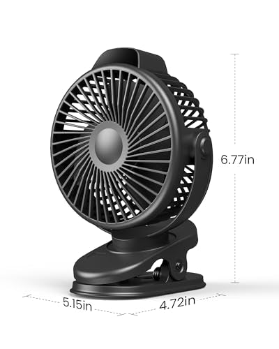 Koonie Portable Clip On Fan, Small Rechargeable Battery Operated, 3 Speeds | Mini Clamp Fan With LED Display, 360° Rotate Personal Cooling Desk Fan for Stroller Bed Travel Camping Golf Gym - color: black