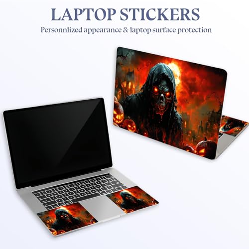 Universal Laptop Skin Sticker Decal,15.6 Inch Laptop Vinyl Cover for 13" 14" 15.6" Laptop,Scratch-Resistant Waterproof Protector Wrap,Reusable with Wrist Pads,Skeleton Pumpkin Hell - color: Skeleton Pumpkin Hell