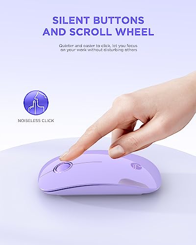 RAPIQUE Wireless Bluetooth Mouse, BT 5.1＆ 2.4GHz Slim Dual Mode, Purple | Quiet clicks, Low Power, 1600 DPI, USB-A Receiver, Portable design, Works with MacBook, Laptop, Desktop, iPad and Chromebook - color: Purple