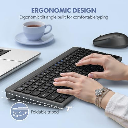 Wireless Keyboard and Mouse Combo for Desktop Mac iPad Bluetooth 2.4 Ghz Rechargeable Silent Click with Number Pad Black Compatible with Pc, Laptop, Tablet (Black) - color: Black
