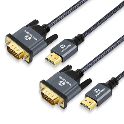 Thsucords HDMI to VGA Cable 6.6FT 2 Pack, Gold Plated Braided HDMI to VGA Adapter Cable (Male to Male) for Computer, Desktop, Laptop, PC, Monitor, Projector - size: 6.6FT, style: 2-Pack
