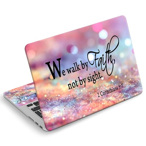 Universal Laptop Skin Sticker Decal, Compatible with MacBook HP Dell Lenovo 12"-15.6", Reusable Vinyl Notebook Cover 3PCS Set, High-Recognition Film-We Walk by Faith Pink Purple Glitter - color: We walk by Faith Pink Purple Glitter