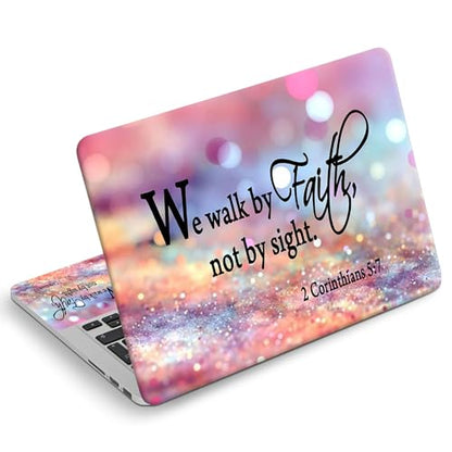 Universal Laptop Skin Sticker Decal, Compatible with MacBook HP Dell Lenovo 12"-15.6", Reusable Vinyl Notebook Cover 3PCS Set, High-Recognition Film-We Walk by Faith Pink Purple Glitter - color: We walk by Faith Pink Purple Glitter